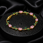 RoopSaga Tulip Bracelet for Women | Green and Pink | Gold Plated Floral Bracelet | Adjustable | Anti Tarnish |